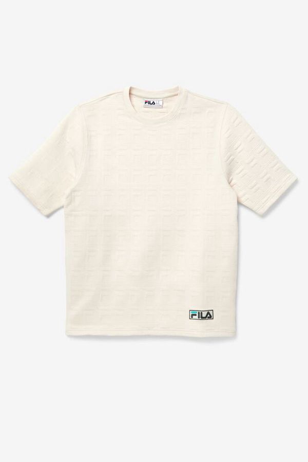 Fila Boldface Sleeve Jacquard Logo Men's Tee - White,NZ 703-1398